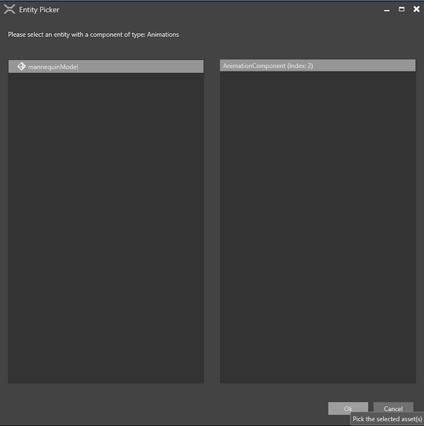 在 Entity Picker 中选择 mannequin 模型