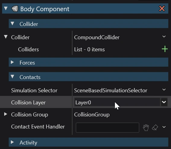 Body 组件上的 Collision Layer 属性