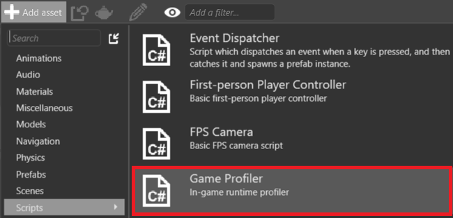 添加 Game Profiler 脚本