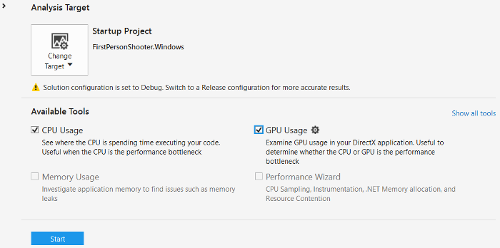 启动 Visual Studio 分析器